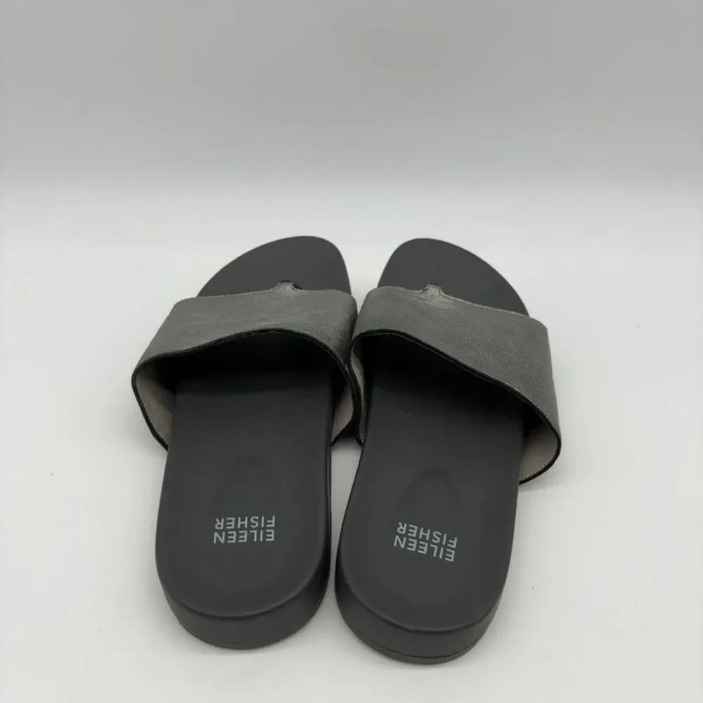 Eileen Fisher Metallic Gray Slide Sandals